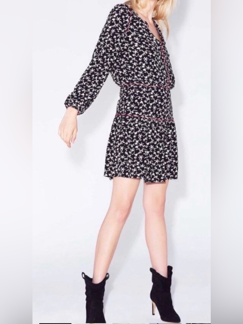BA&SH Mini Dress Catarina Sz 8 Black Floral Parisian Bohemian French Girl BA SH